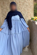 Abaya Évasée Bleu Ciel avec Foulard Assorti