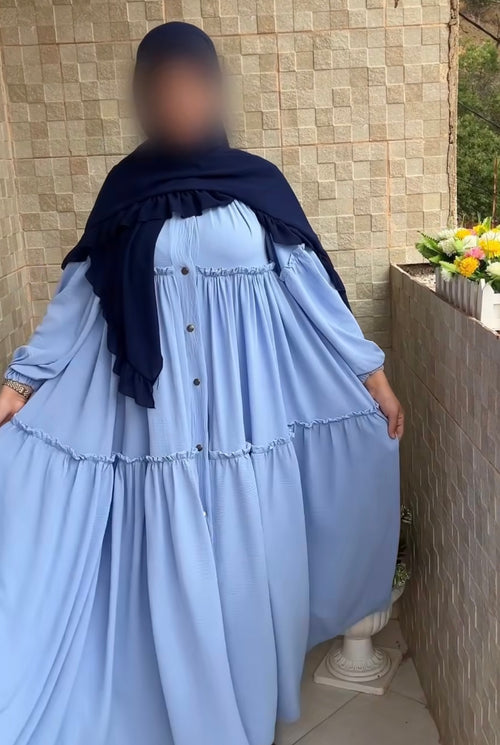 Abaya Évasée Bleu Ciel avec Foulard Assorti