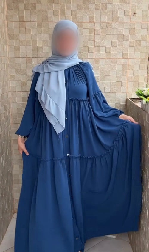Abaya Évasée Bleu Marine avec Foulard Assorti
